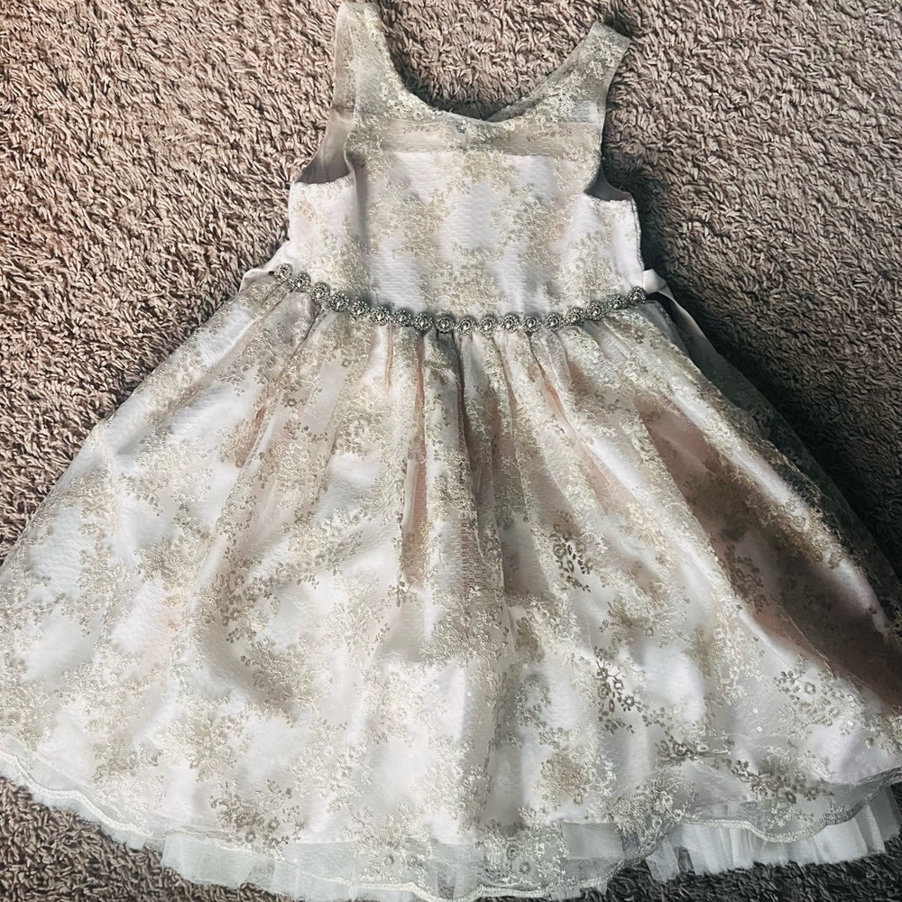 Elegant Cream and Gold Kids Dress